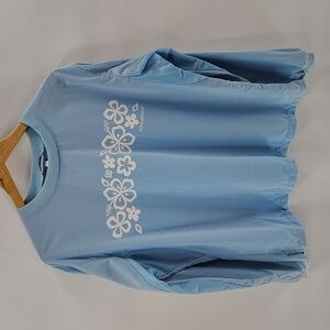 Solumbra Women's SPT Shirt   Hibiscus Flower Print Blue Size Large